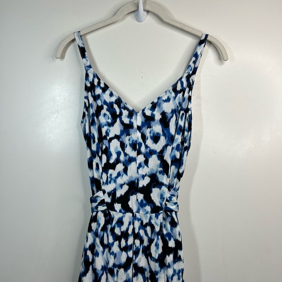 VINCE CAMUTO Blue White Printed Spaghetti Strap V Neck Wide Leg Jumpsuit Small - Picture 4 of 14